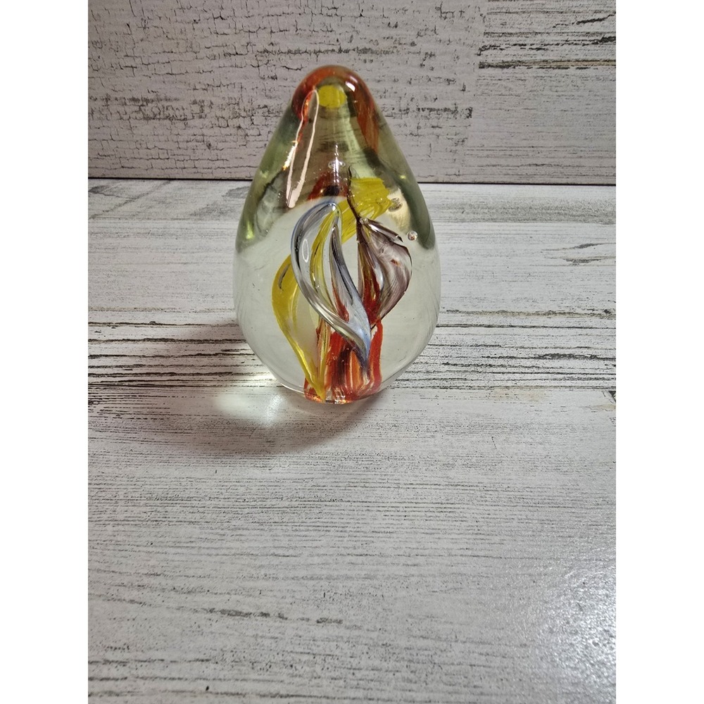 Art Glass Teardrop Paperweight 4 Swirl Internal Ribbon 3.25in